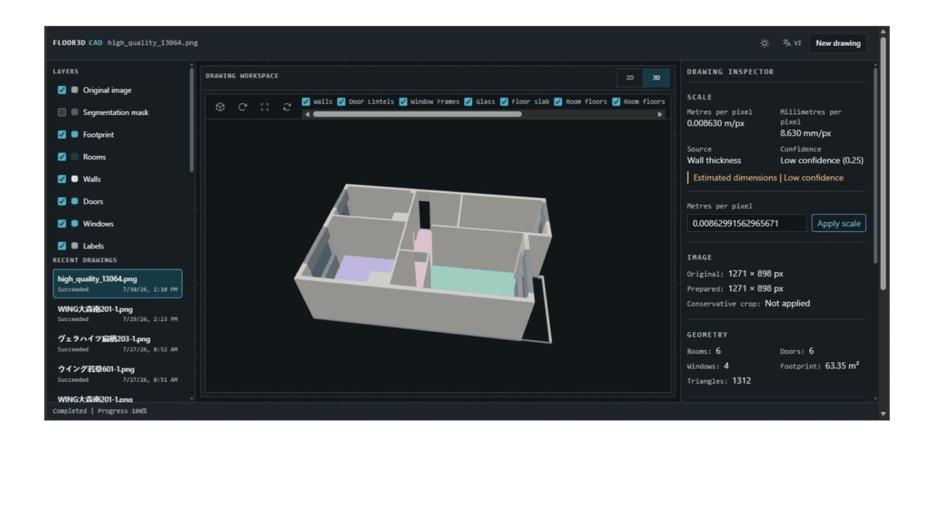 Automatically generated rotatable 3D model