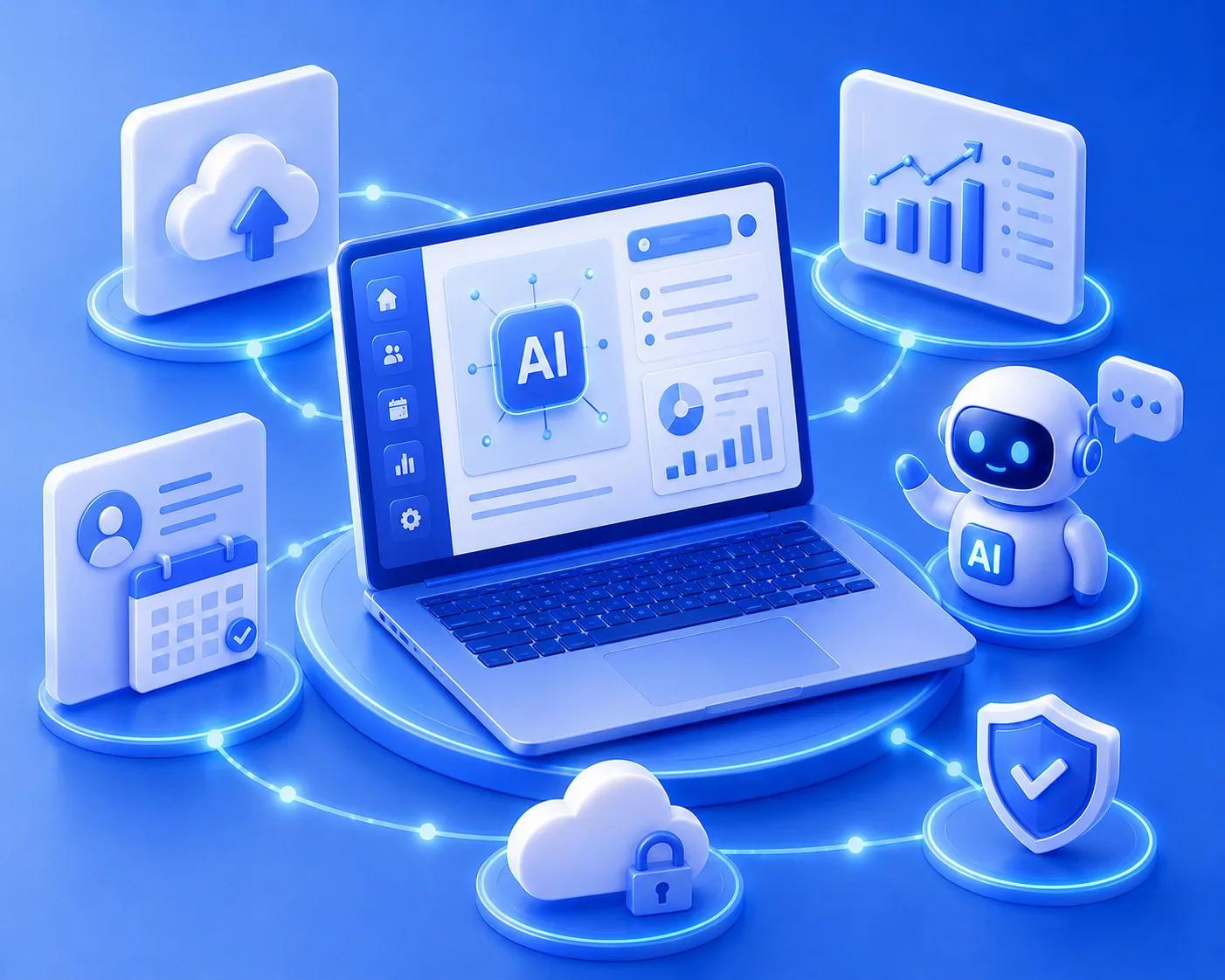 AI-enabled digital workplace shown across desktop and mobile devices